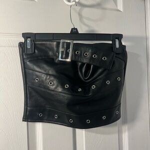 Black Leather Mini Skirt with Silver Buckle outcast